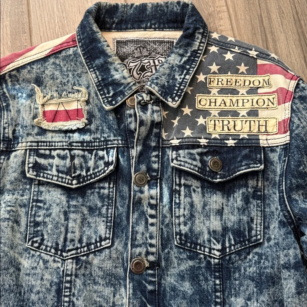 Vintage 1738 Original Brand American Flag‎ Denim Jacket Sz Large - Picture 3 of 11